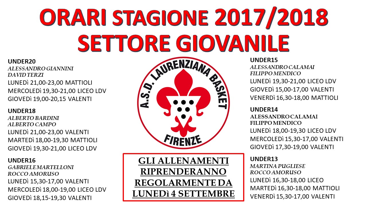 ORARI SETTORE GIOVANILE